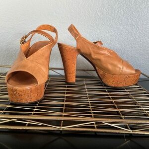 NWOT Anthropologie Chie Mihara EUNICE Platform Cork Slingback Sandals Tan EU40.5
